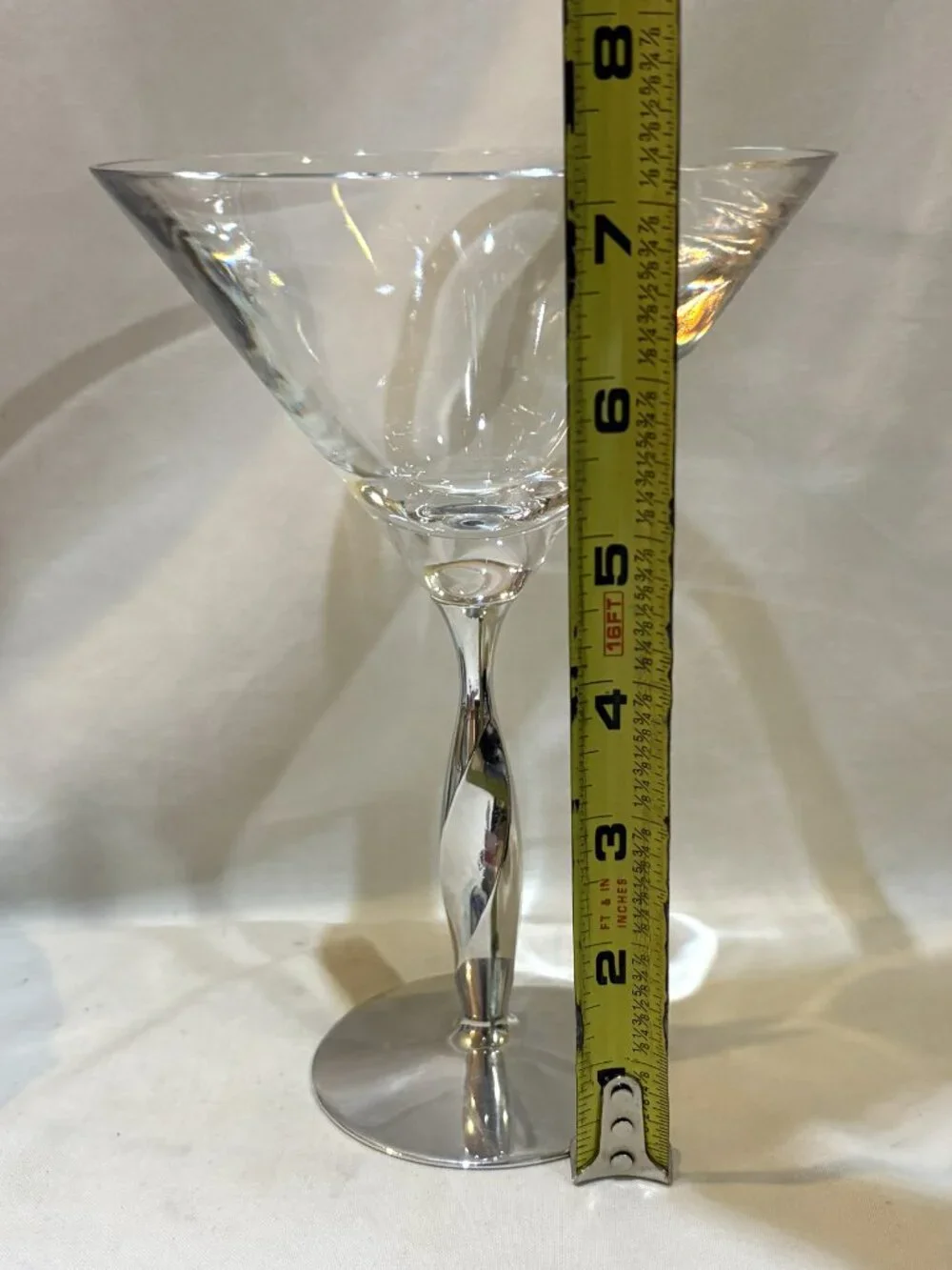 Nambe 2005 Fred Bould Twist Aluminums Alloy Stem Martini Glass #5544 Made in USA